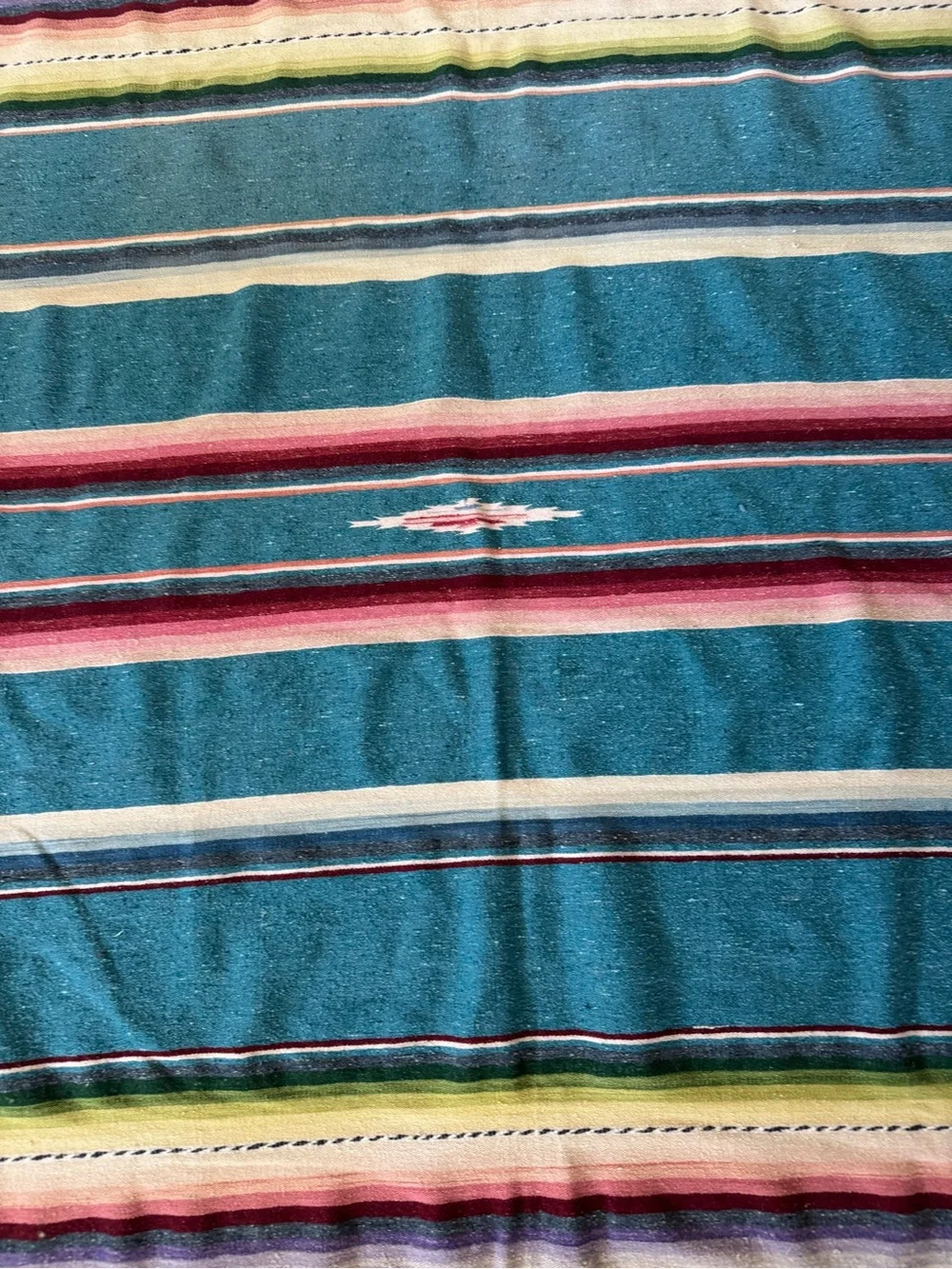 Vintage Mexican Saltillo Serape Blanket Turquoise Blue Woven  6'10